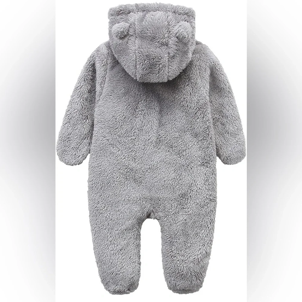 Baby snowsuit fleece lined onsie warm hooded romper